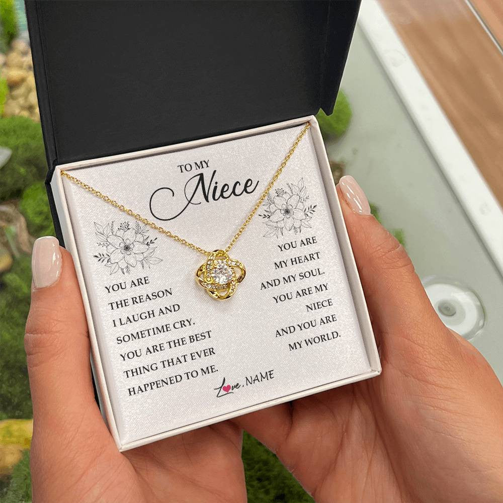 Love Knot Necklace 18K Yellow Gold Finish | Personalized To My Niece From Aunt Auntie You Are My Heart My And My Sould Niece Jewelry Birthday Graduation Christmas Customized Gift Box Message Card | siriusteestore