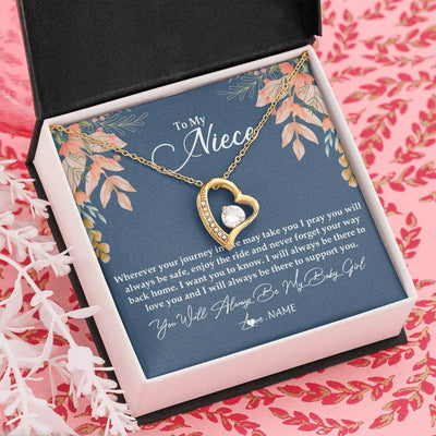 Forever Love Necklace 18K Yellow Gold Finish | Personalized To My Niece From Aunt Auntie You Will Always Be My Baby Girl Niece Jewelry Birthday Graduation Christmas Customized Gift Box Message Card | siriusteestore