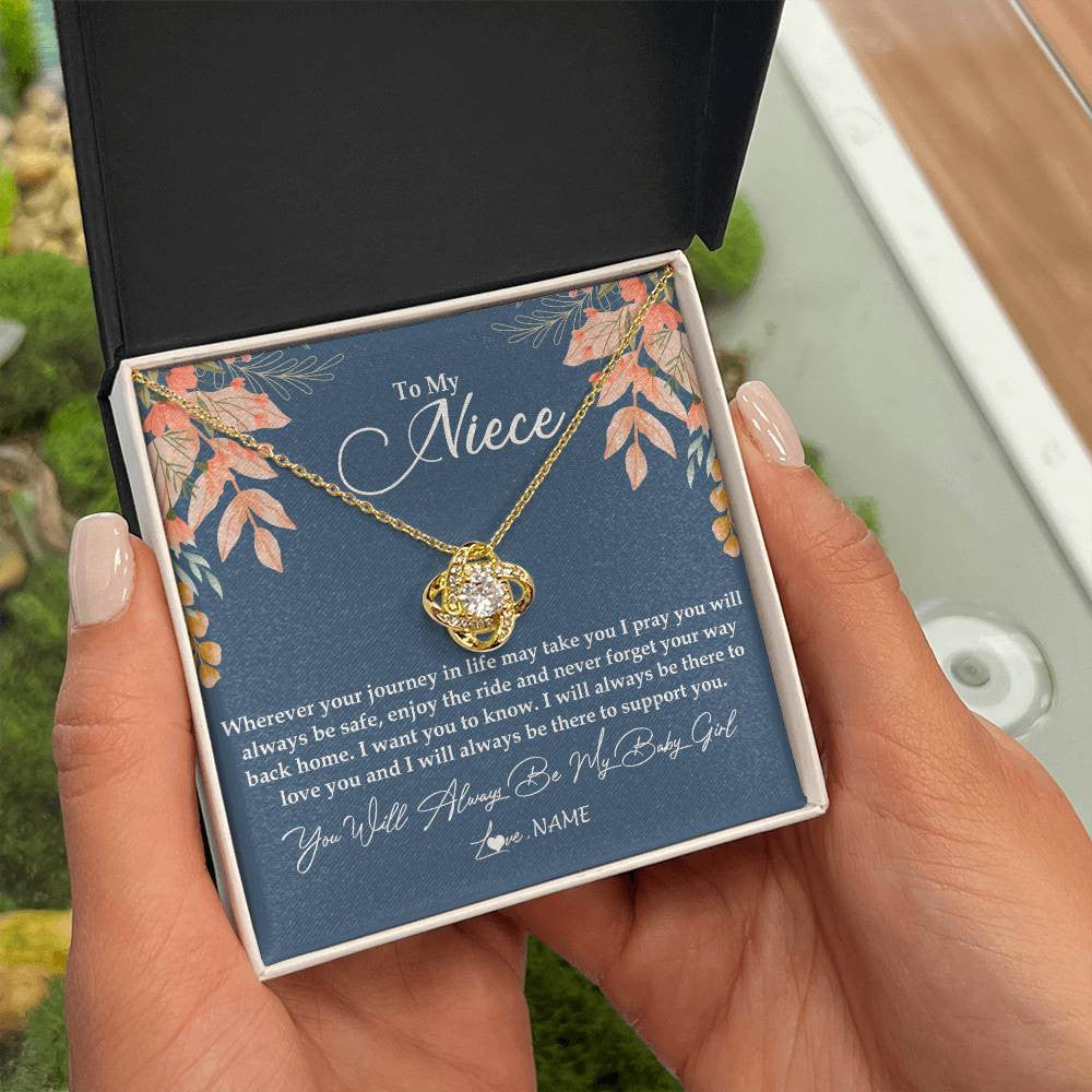 Love Knot Necklace 18K Yellow Gold Finish | Personalized To My Niece From Aunt Auntie You Will Always Be My Baby Girl Niece Jewelry Birthday Graduation Christmas Customized Gift Box Message Card | siriusteestore