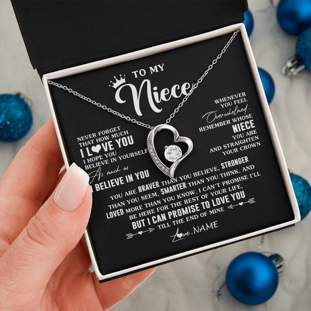 Forever Love Necklace 14K White Gold Finish | 2 | Personalized To My Niece Gifs From Aunt Necklace How Much I Love You Niece Birthday Gifts Jewelry Graduation Christmas Customized Gift Box Message Card | siriusteestore