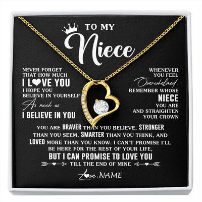 Forever Love Necklace 18K Yellow Gold Finish | 1 | Personalized To My Niece Gifs From Aunt Necklace How Much I Love You Niece Birthday Gifts Jewelry Graduation Christmas Customized Gift Box Message Card | siriusteestore
