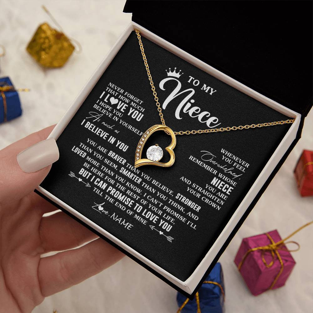 Forever Love Necklace 18K Yellow Gold Finish | 2 | Personalized To My Niece Gifs From Aunt Necklace How Much I Love You Niece Birthday Gifts Jewelry Graduation Christmas Customized Gift Box Message Card | siriusteestore