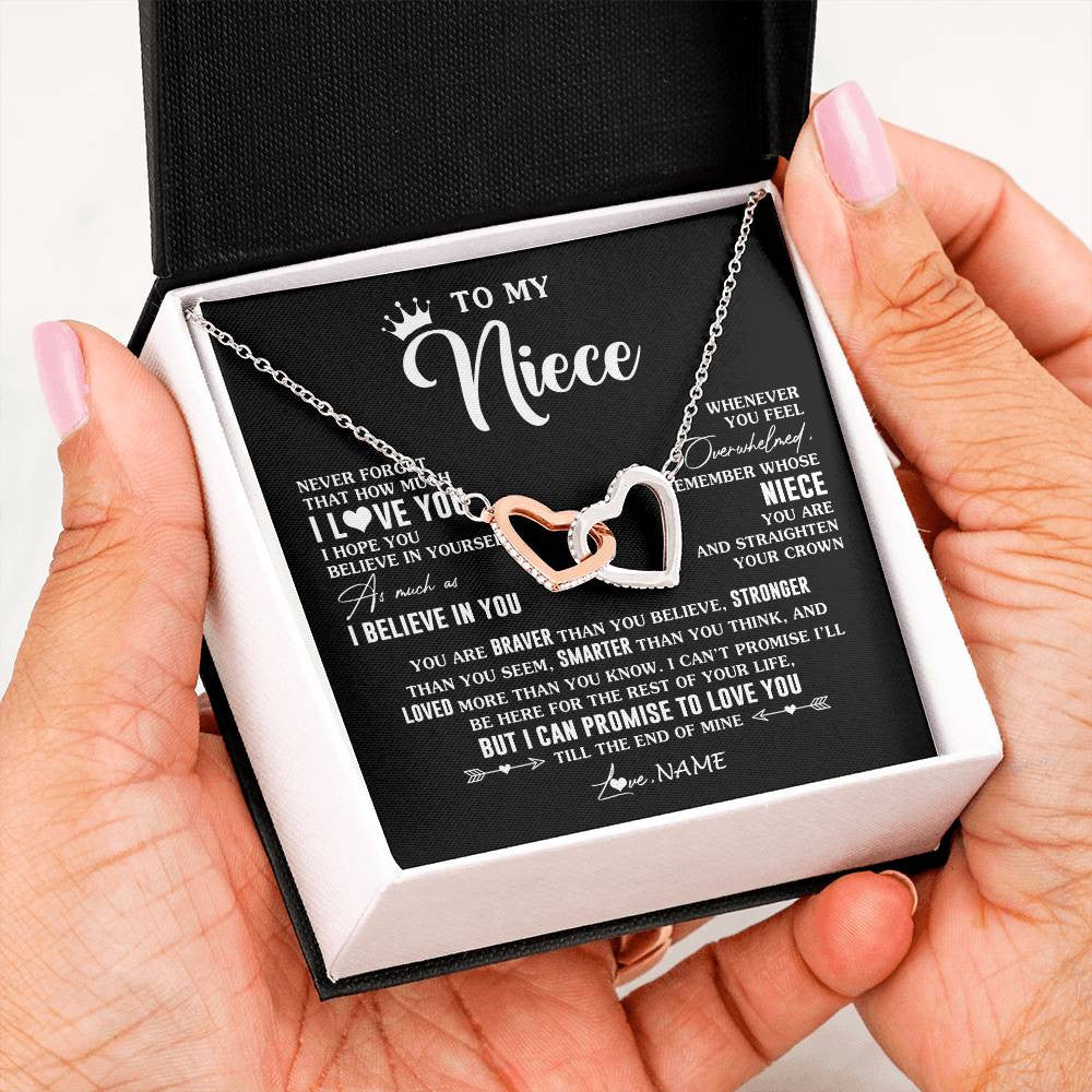 Interlocking Hearts Necklace Stainless Steel & Rose Gold Finish | 2 | Personalized To My Niece Gifs From Aunt Necklace How Much I Love You Niece Birthday Gifts Jewelry Graduation Christmas Customized Gift Box Message Card | siriusteestore