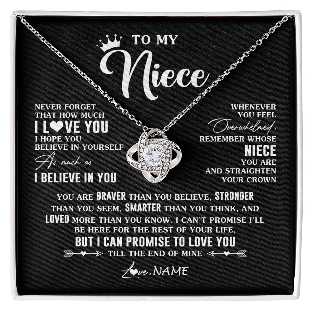 Love Knot Necklace 14K White Gold Finish | 1 | Personalized To My Niece Gifs From Aunt Necklace How Much I Love You Niece Birthday Gifts Jewelry Graduation Christmas Customized Gift Box Message Card | siriusteestore
