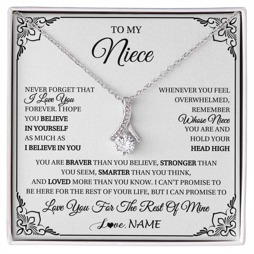 Alluring Beauty Necklace 14K White Gold Finish | 1 | Personalized To My Niece Gift Necklace From Aunt Uncle I Love You Believe In You Niece Birthday Gifts Graduation Christmas Customized Gift Box Message Card | siriusteestore