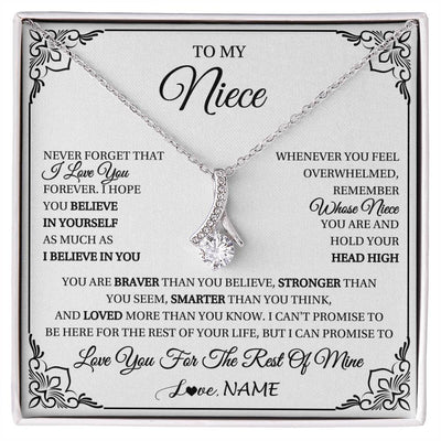 Alluring Beauty Necklace 14K White Gold Finish | 1 | Personalized To My Niece Gift Necklace From Aunt Uncle I Love You Believe In You Niece Birthday Gifts Graduation Christmas Customized Gift Box Message Card | siriusteestore