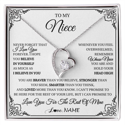 Forever Love Necklace 14K White Gold Finish | 1 | Personalized To My Niece Gift Necklace From Aunt Uncle I Love You Believe In You Niece Birthday Gifts Graduation Christmas Customized Gift Box Message Card | siriusteestore