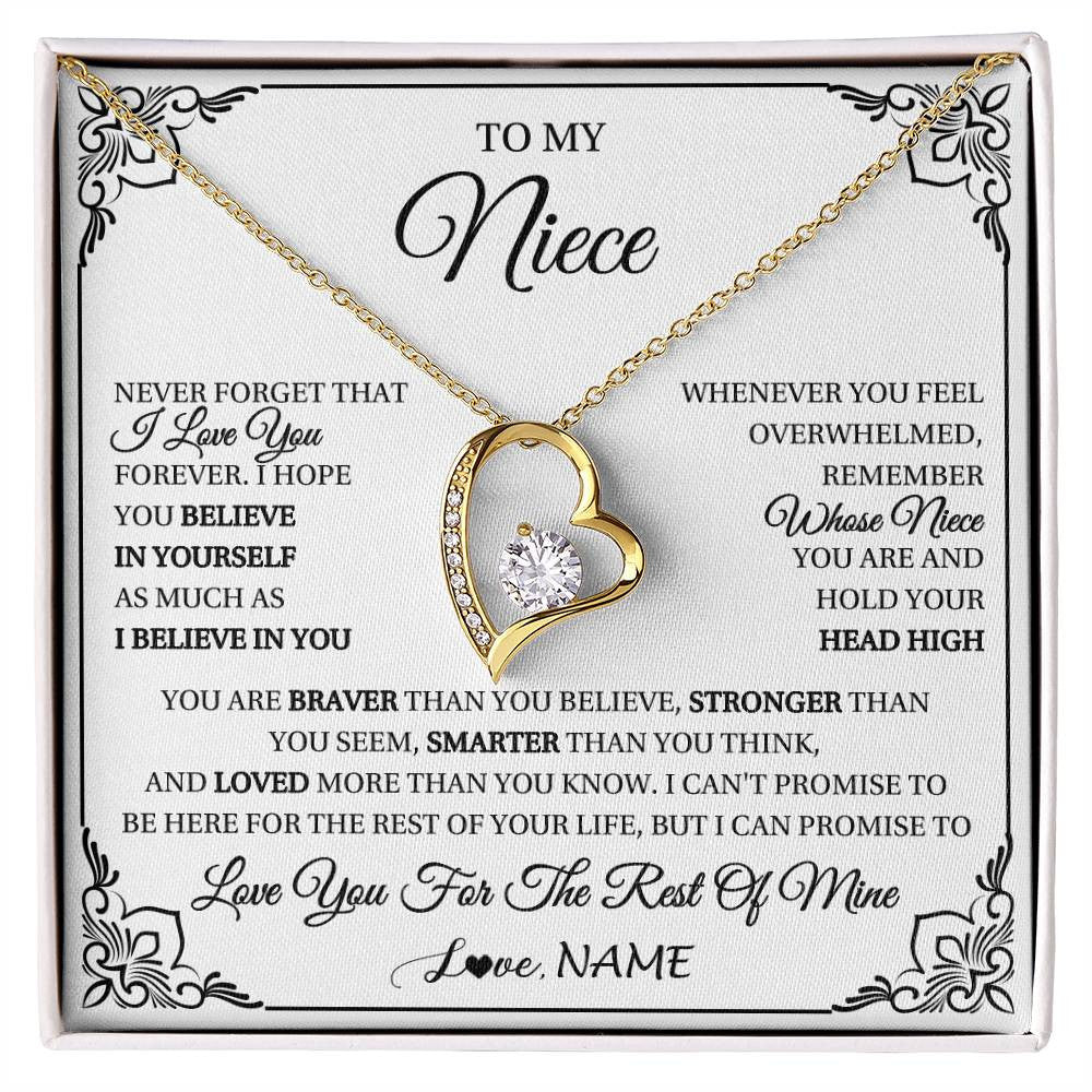 Forever Love Necklace 18K Yellow Gold Finish | 1 | Personalized To My Niece Gift Necklace From Aunt Uncle I Love You Believe In You Niece Birthday Gifts Graduation Christmas Customized Gift Box Message Card | siriusteestore