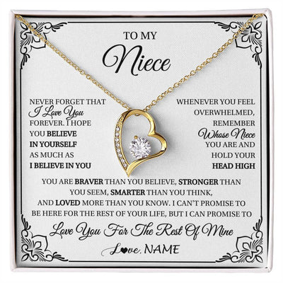 Forever Love Necklace 18K Yellow Gold Finish | 1 | Personalized To My Niece Gift Necklace From Aunt Uncle I Love You Believe In You Niece Birthday Gifts Graduation Christmas Customized Gift Box Message Card | siriusteestore