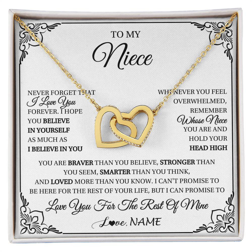 Interlocking Hearts Necklace 18K Yellow Gold Finish | 1 | Personalized To My Niece Gift Necklace From Aunt Uncle I Love You Believe In You Niece Birthday Gifts Graduation Christmas Customized Gift Box Message Card | siriusteestore