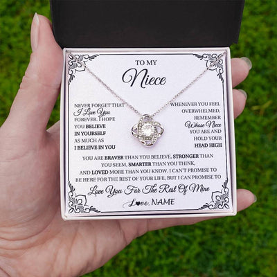 Love Knot Necklace 14K White Gold Finish | 2 | Personalized To My Niece Gift Necklace From Aunt Uncle I Love You Believe In You Niece Birthday Gifts Graduation Christmas Customized Gift Box Message Card | siriusteestore