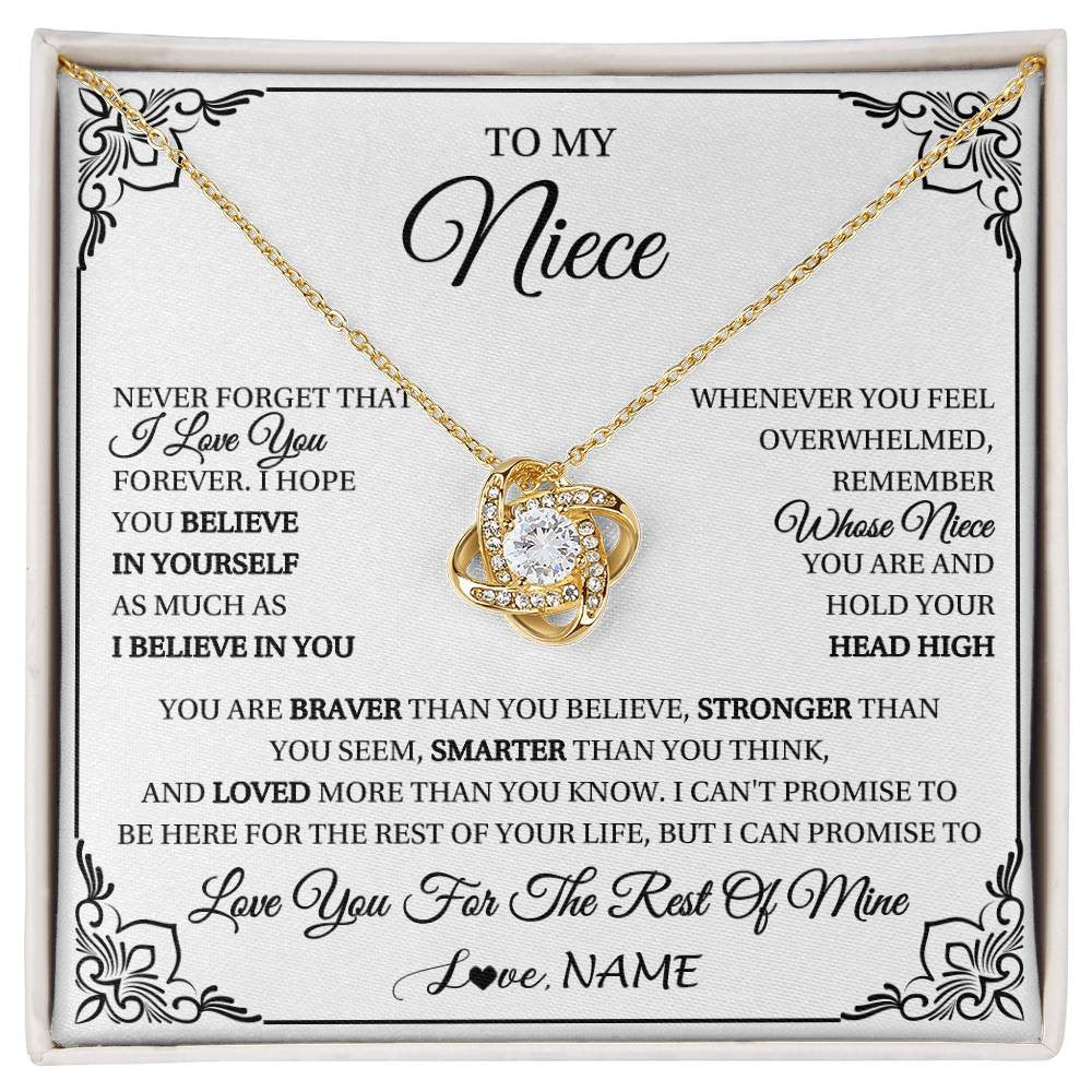 Love Knot Necklace 18K Yellow Gold Finish | 1 | Personalized To My Niece Gift Necklace From Aunt Uncle I Love You Believe In You Niece Birthday Gifts Graduation Christmas Customized Gift Box Message Card | siriusteestore