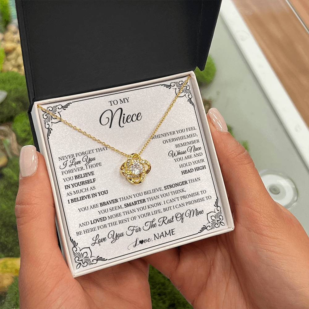 Love Knot Necklace 18K Yellow Gold Finish | 2 | Personalized To My Niece Gift Necklace From Aunt Uncle I Love You Believe In You Niece Birthday Gifts Graduation Christmas Customized Gift Box Message Card | siriusteestore