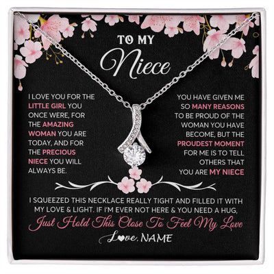 Alluring Beauty Necklace 14K White Gold Finish | 1 | Personalized To My Niece Gifts Ecklace From Aunt Uncle Love Precious Niece Jewelry Birthday Graduation Christmas Customized Gift Box Message Card | siriusteestore