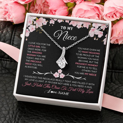 Alluring Beauty Necklace 14K White Gold Finish | 2 | Personalized To My Niece Gifts Ecklace From Aunt Uncle Love Precious Niece Jewelry Birthday Graduation Christmas Customized Gift Box Message Card | siriusteestore