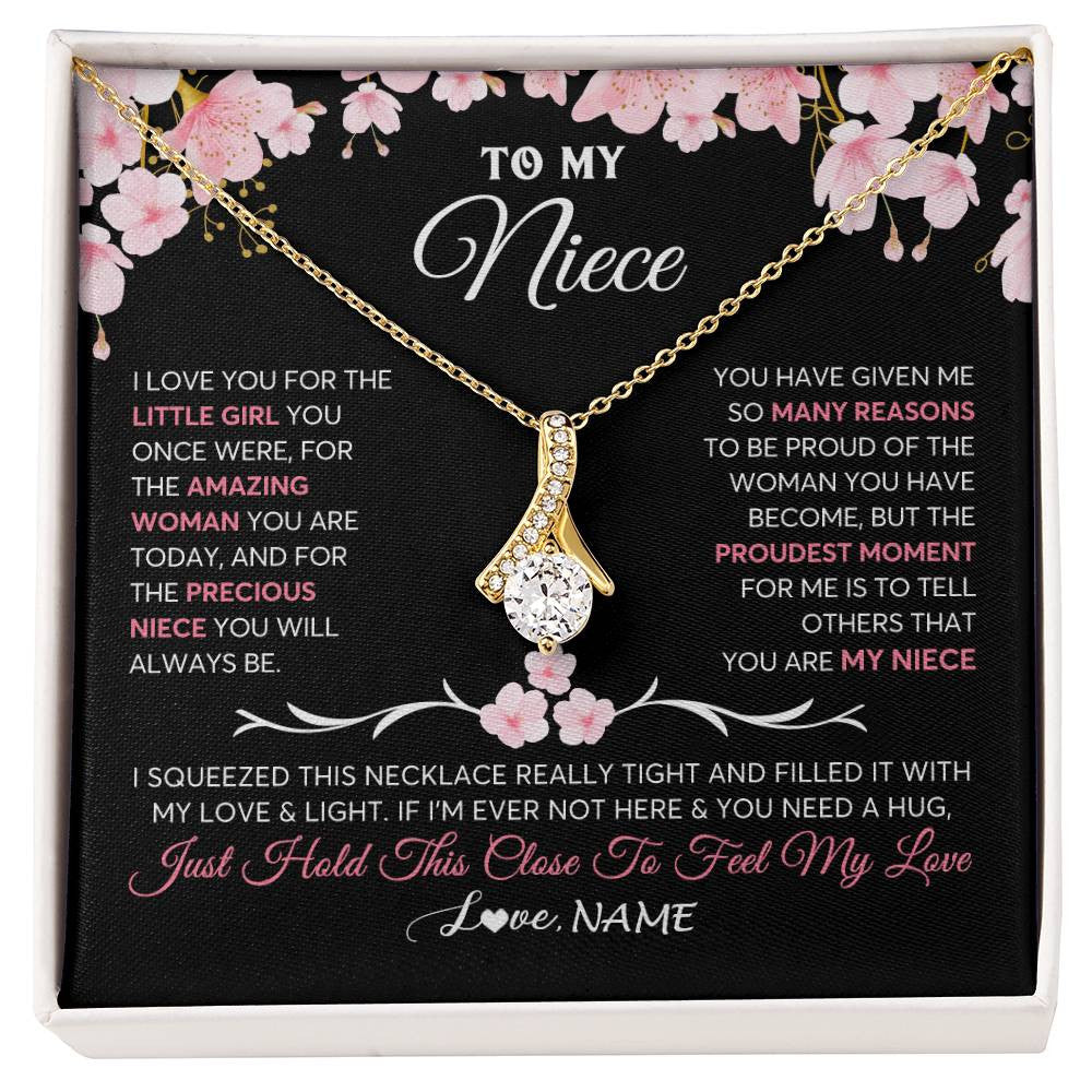 Alluring Beauty Necklace 18K Yellow Gold Finish | 1 | Personalized To My Niece Gifts Ecklace From Aunt Uncle Love Precious Niece Jewelry Birthday Graduation Christmas Customized Gift Box Message Card | siriusteestore