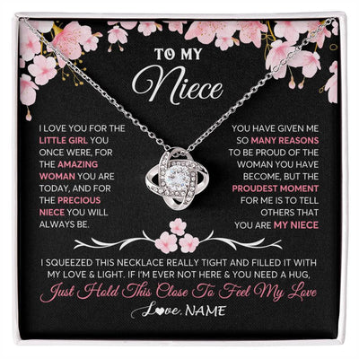 Love Knot Necklace 14K White Gold Finish | 1 | Personalized To My Niece Gifts Ecklace From Aunt Uncle Love Precious Niece Jewelry Birthday Graduation Christmas Customized Gift Box Message Card | siriusteestore