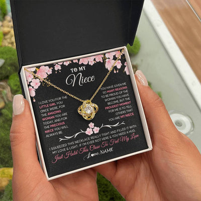 Love Knot Necklace 18K Yellow Gold Finish | 2 | Personalized To My Niece Gifts Ecklace From Aunt Uncle Love Precious Niece Jewelry Birthday Graduation Christmas Customized Gift Box Message Card | siriusteestore