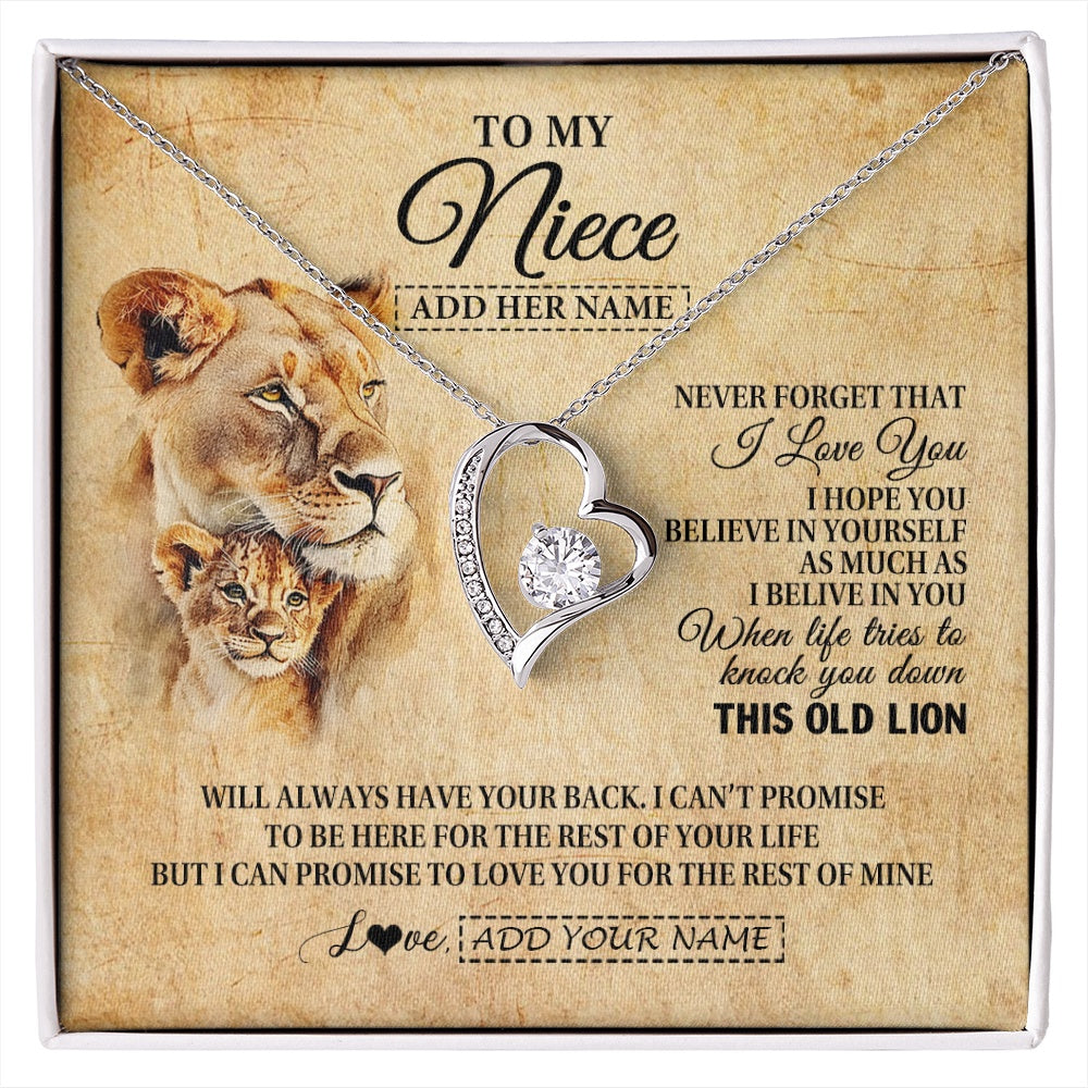 Forever Love Necklace 14K White Gold Finish | 1 | Personalized To My Niece Gifts From Aunt Auntie Lion Necklace I Love You Niece Birthday Gifts From Aunt Graduation Christmas Custom Gift Box Message Card | siriusteestore.myshopify