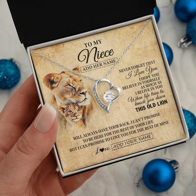Forever Love Necklace 14K White Gold Finish | 2 | Personalized To My Niece Gifts From Aunt Auntie Lion Necklace I Love You Niece Birthday Gifts From Aunt Graduation Christmas Custom Gift Box Message Card | siriusteestore.myshopify