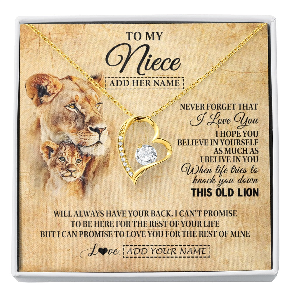 Forever Love Necklace 18K Yellow Gold Finish | 1 | Personalized To My Niece Gifts From Aunt Auntie Lion Necklace I Love You Niece Birthday Gifts From Aunt Graduation Christmas Custom Gift Box Message Card | siriusteestore.myshopify