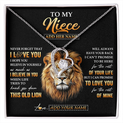 Forever Love Necklace 14K White Gold Finish | 1 | Personalized To My Niece Gifts From Aunt Auntie Necklace Old Lion Love You Niece Birthday Gifts Graduation Christmas Customized Gift Box Message Card | siriusteestore.myshopify