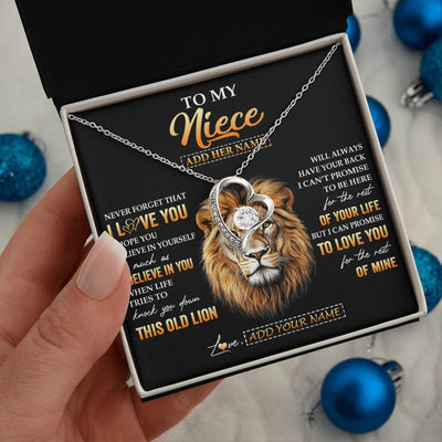 Forever Love Necklace 14K White Gold Finish | 2 | Personalized To My Niece Gifts From Aunt Auntie Necklace Old Lion Love You Niece Birthday Gifts Graduation Christmas Customized Gift Box Message Card | siriusteestore.myshopify