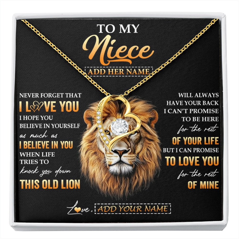 Forever Love Necklace 18K Yellow Gold Finish | 1 | Personalized To My Niece Gifts From Aunt Auntie Necklace Old Lion Love You Niece Birthday Gifts Graduation Christmas Customized Gift Box Message Card | siriusteestore.myshopify