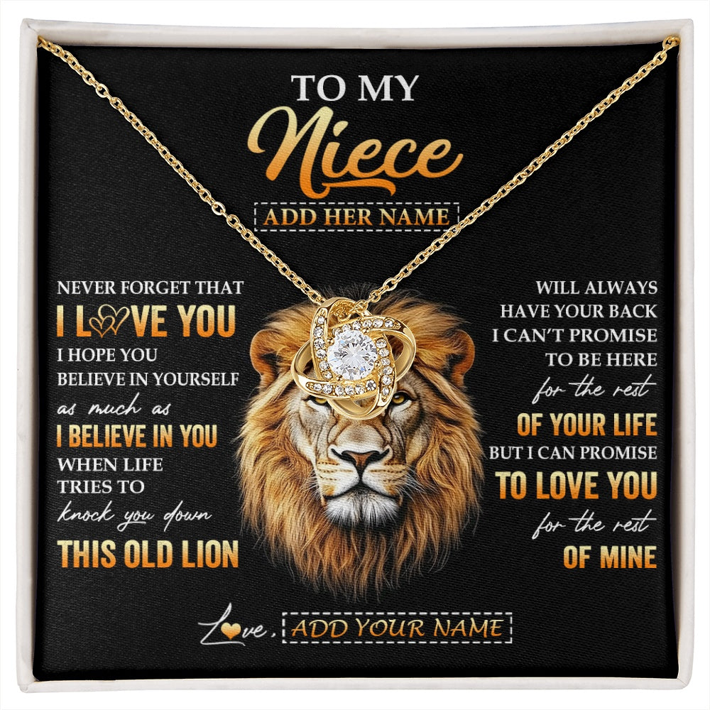 Love Knot Necklace 18K Yellow Gold Finish | 1 | Personalized To My Niece Gifts From Aunt Auntie Necklace Old Lion Love You Niece Birthday Gifts Graduation Christmas Customized Gift Box Message Card | siriusteestore.myshopify