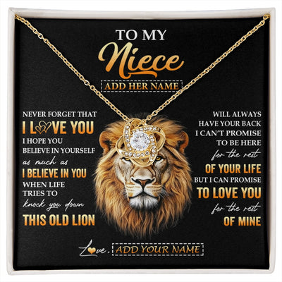 Love Knot Necklace 18K Yellow Gold Finish | 1 | Personalized To My Niece Gifts From Aunt Auntie Necklace Old Lion Love You Niece Birthday Gifts Graduation Christmas Customized Gift Box Message Card | siriusteestore.myshopify