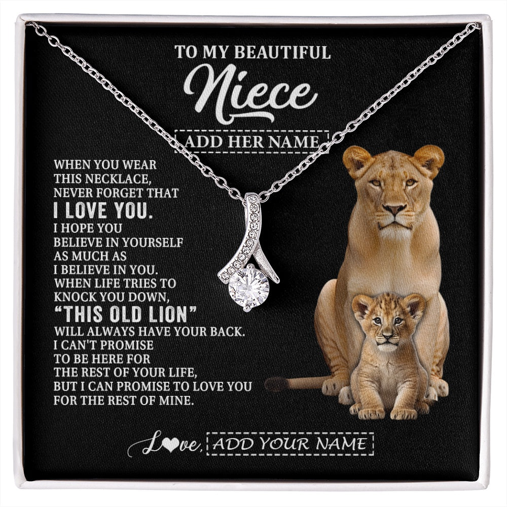 Alluring Beauty Necklace 14K White Gold Finish | 1 | Personalized To My Niece Gifts From Aunt Auntie Necklace This Old Lion Love You Niece Birthday Gifts Graduation Christmas Jewelry Custom Gift Box Message Card | https://siriusteestore.