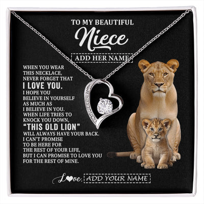 Forever Love Necklace 14K White Gold Finish | 1 | Personalized To My Niece Gifts From Aunt Auntie Necklace This Old Lion Love You Niece Birthday Gifts Graduation Christmas Jewelry Custom Gift Box Message Card | https://siriusteestore.