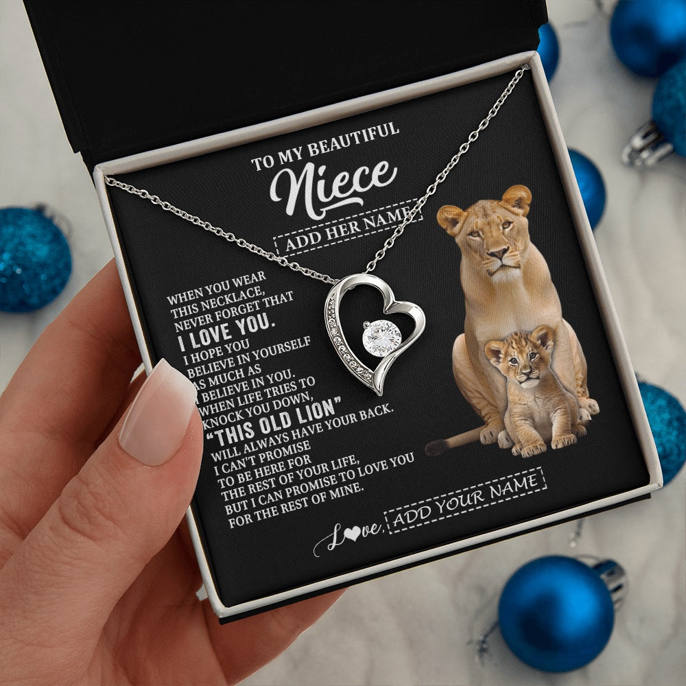 Forever Love Necklace 14K White Gold Finish | 2 | Personalized To My Niece Gifts From Aunt Auntie Necklace This Old Lion Love You Niece Birthday Gifts Graduation Christmas Jewelry Custom Gift Box Message Card | https://siriusteestore.
