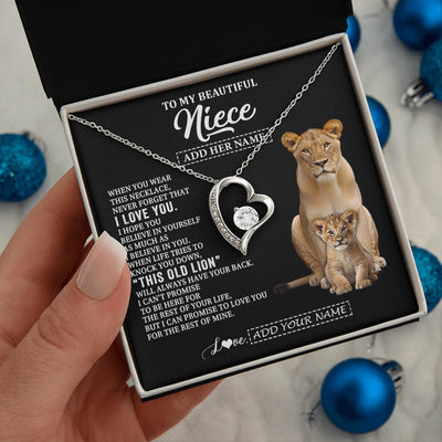 Forever Love Necklace 14K White Gold Finish | 2 | Personalized To My Niece Gifts From Aunt Auntie Necklace This Old Lion Love You Niece Birthday Gifts Graduation Christmas Jewelry Custom Gift Box Message Card | https://siriusteestore.