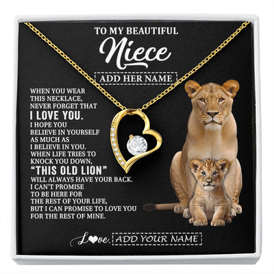 Forever Love Necklace 18K Yellow Gold Finish | 1 | Personalized To My Niece Gifts From Aunt Auntie Necklace This Old Lion Love You Niece Birthday Gifts Graduation Christmas Jewelry Custom Gift Box Message Card | https://siriusteestore.