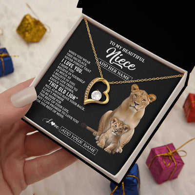Forever Love Necklace 18K Yellow Gold Finish | 2 | Personalized To My Niece Gifts From Aunt Auntie Necklace This Old Lion Love You Niece Birthday Gifts Graduation Christmas Jewelry Custom Gift Box Message Card | https://siriusteestore.
