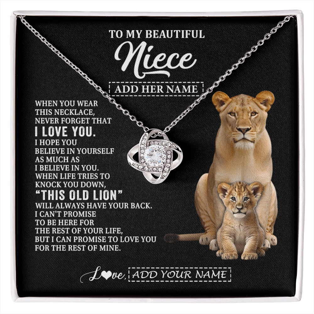 Love Knot Necklace 14K White Gold Finish | 1 | Personalized To My Niece Gifts From Aunt Auntie Necklace This Old Lion Love You Niece Birthday Gifts Graduation Christmas Jewelry Custom Gift Box Message Card | https://siriusteestore.