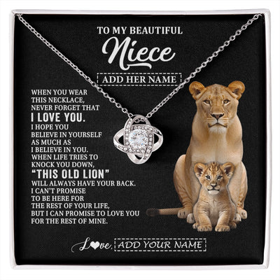 Love Knot Necklace 14K White Gold Finish | 1 | Personalized To My Niece Gifts From Aunt Auntie Necklace This Old Lion Love You Niece Birthday Gifts Graduation Christmas Jewelry Custom Gift Box Message Card | https://siriusteestore.