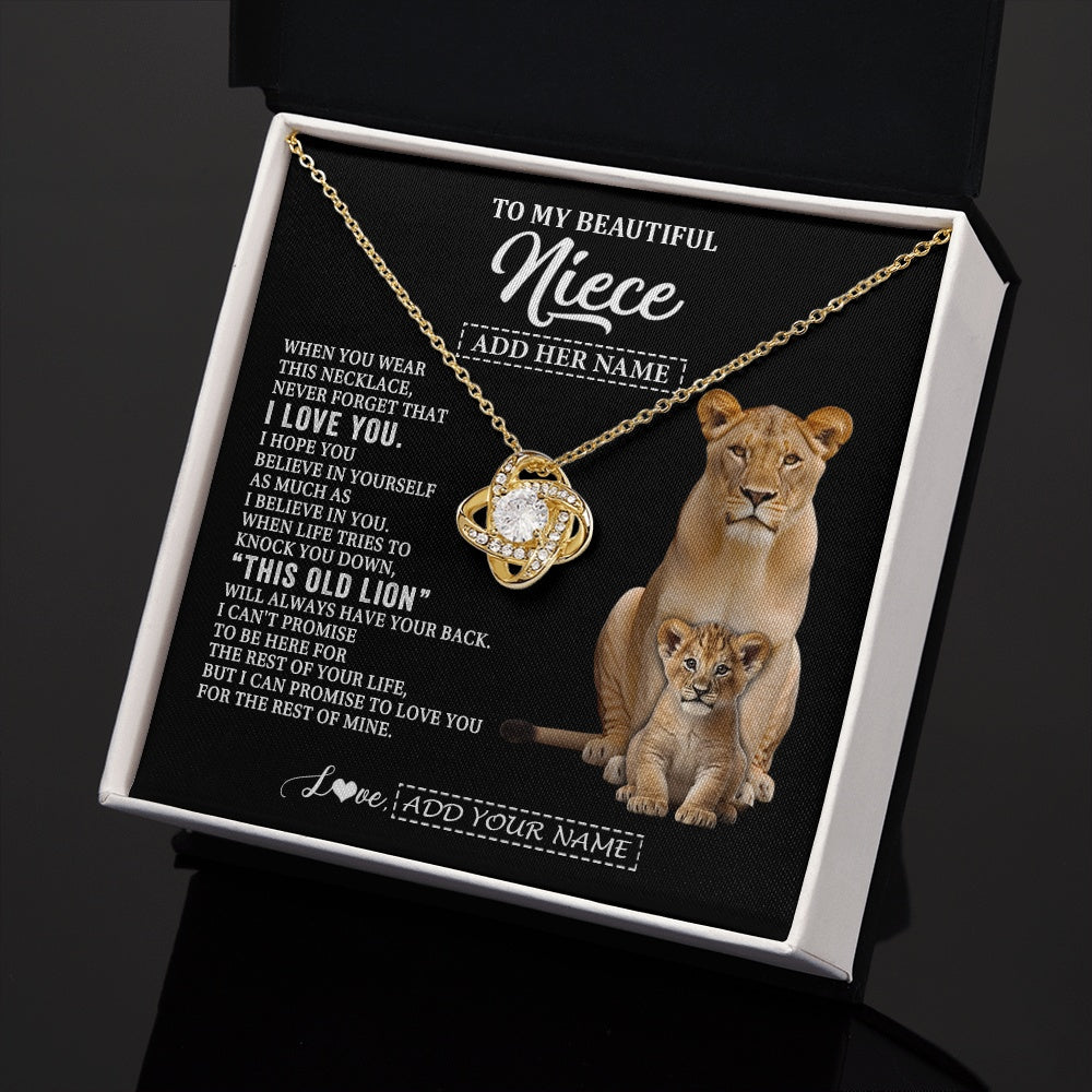 Love Knot Necklace 18K Yellow Gold Finish | 2 | Personalized To My Niece Gifts From Aunt Auntie Necklace This Old Lion Love You Niece Birthday Gifts Graduation Christmas Jewelry Custom Gift Box Message Card | https://siriusteestore.