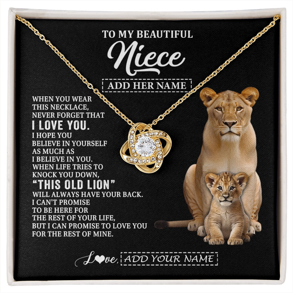 Love Knot Necklace 18K Yellow Gold Finish | 1 | Personalized To My Niece Gifts From Aunt Auntie Necklace This Old Lion Love You Niece Birthday Gifts Graduation Christmas Jewelry Custom Gift Box Message Card | https://siriusteestore.