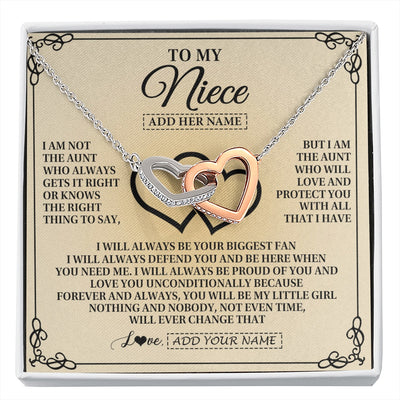 Interlocking Hearts Necklace Stainless Steel & Rose Gold Finish | 1 | Personalized To My Niece Gifts From Aunt Niece Birthday Gifts Jewelry For Women Aunt Niece Pendant Necklace Christmas Custom Gift Box Message Card | https://siriusteestore.