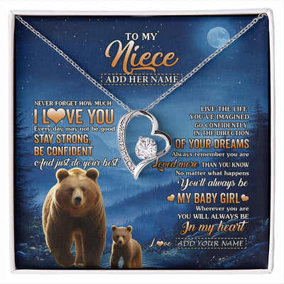 Forever Love Necklace 14K White Gold Finish | 1 | Personalized To My Niece Gifts From Aunt Uncle Necklace Bear Never Forget How Much I Love You Niece Birthday Gifts Graduation Christmas Gift Box Message Card | siriusteestore.myshopify