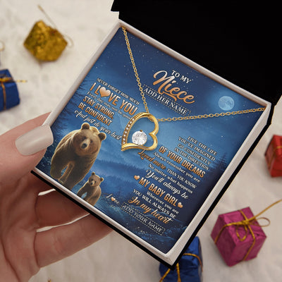 Forever Love Necklace 18K Yellow Gold Finish | 2 | Personalized To My Niece Gifts From Aunt Uncle Necklace Bear Never Forget How Much I Love You Niece Birthday Gifts Graduation Christmas Gift Box Message Card | siriusteestore.myshopify