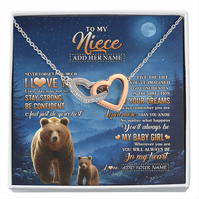 Interlocking Hearts Necklace Stainless Steel & Rose Gold Finish | 1 | Personalized To My Niece Gifts From Aunt Uncle Necklace Bear Never Forget How Much I Love You Niece Birthday Gifts Graduation Christmas Gift Box Message Card | siriusteestore.myshopify