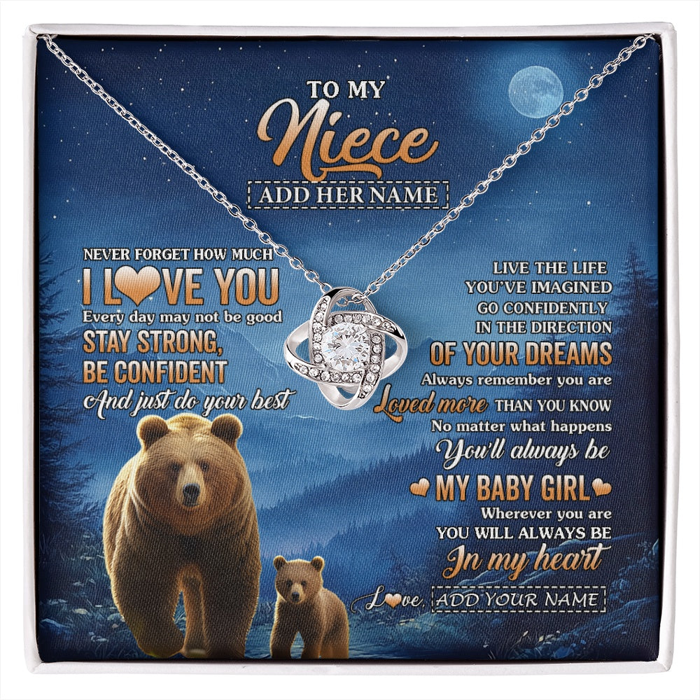 Love Knot Necklace 14K White Gold Finish | 1 | Personalized To My Niece Gifts From Aunt Uncle Necklace Bear Never Forget How Much I Love You Niece Birthday Gifts Graduation Christmas Gift Box Message Card | siriusteestore.myshopify