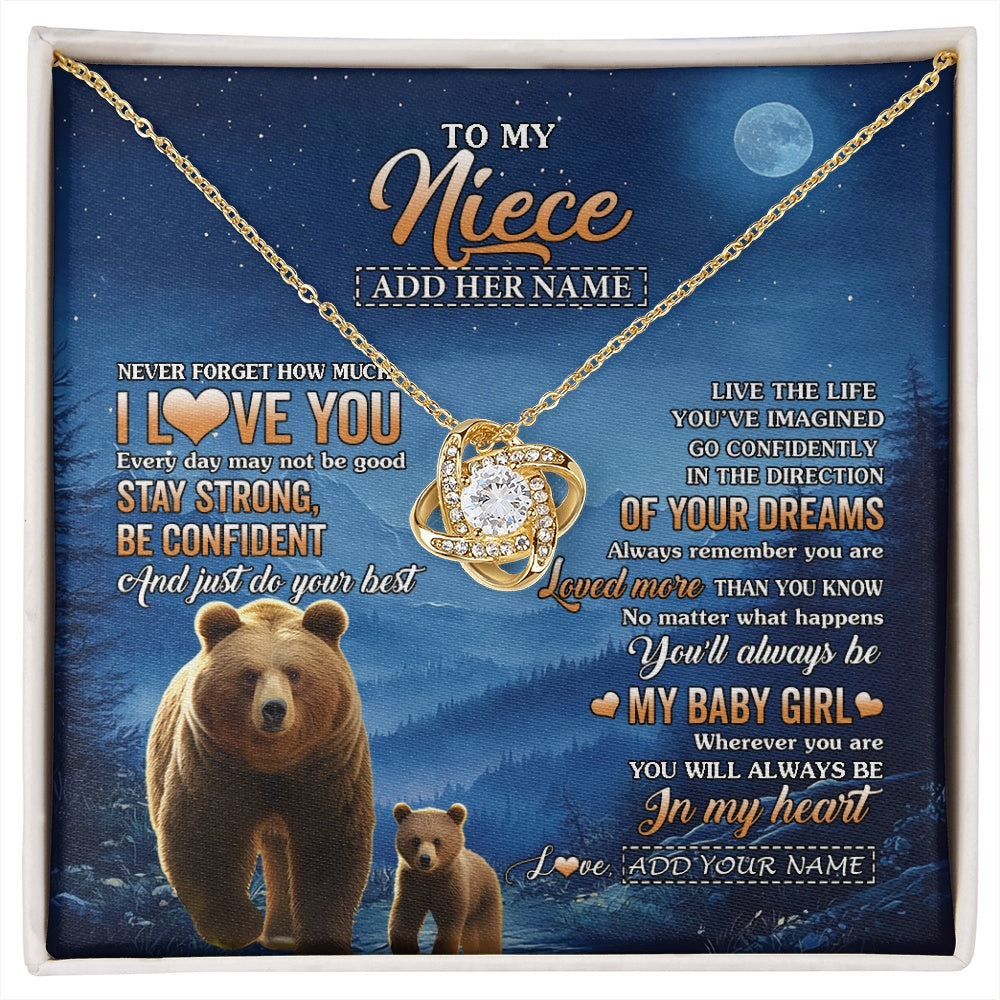 Love Knot Necklace 18K Yellow Gold Finish | 1 | Personalized To My Niece Gifts From Aunt Uncle Necklace Bear Never Forget How Much I Love You Niece Birthday Gifts Graduation Christmas Gift Box Message Card | siriusteestore.myshopify
