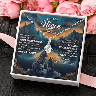 Alluring Beauty Necklace 14K White Gold Finish | 2 | Personalized To My Niece Gifts From Aunt Uncle Necklace Don't Give Up Wolf Gifts For Niece Birthday Graduation Christmas Customized Gift Box Message Card | siriusteestore