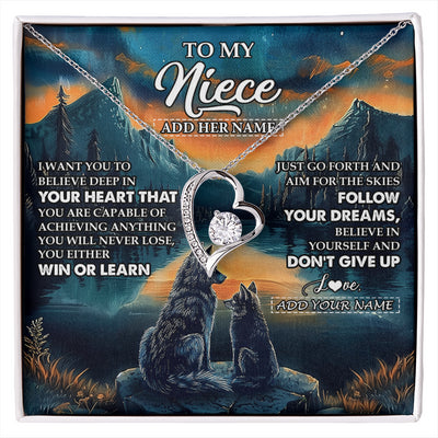 Forever Love Necklace 14K White Gold Finish | 1 | Personalized To My Niece Gifts From Aunt Uncle Necklace Don't Give Up Wolf Gifts For Niece Birthday Graduation Christmas Customized Gift Box Message Card | siriusteestore