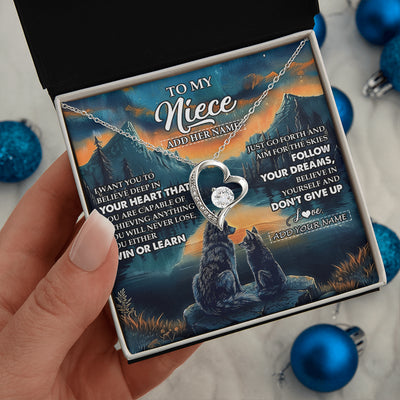 Forever Love Necklace 14K White Gold Finish | 2 | Personalized To My Niece Gifts From Aunt Uncle Necklace Don't Give Up Wolf Gifts For Niece Birthday Graduation Christmas Customized Gift Box Message Card | siriusteestore