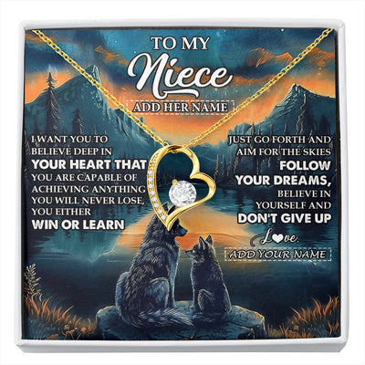 Forever Love Necklace 18K Yellow Gold Finish | 1 | Personalized To My Niece Gifts From Aunt Uncle Necklace Don't Give Up Wolf Gifts For Niece Birthday Graduation Christmas Customized Gift Box Message Card | siriusteestore